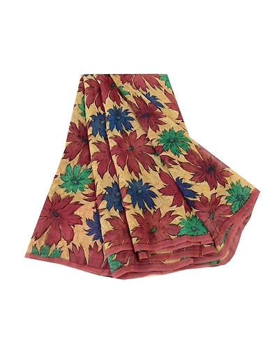 Sanskriti Vintage Saree Multi Printed Pure Georgette Silk Sari 5Yd Craft Fabric, PRG-12141-Multi-Printed Floral Design-Pure Georgette Silk-2
