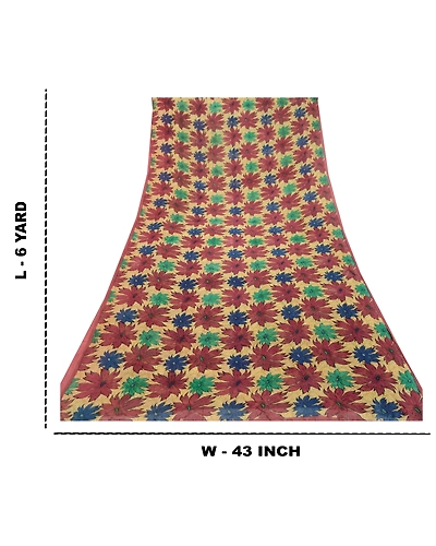 Sanskriti Vintage Saree Multi Printed Pure Georgette Silk Sari 5Yd Craft Fabric, PRG-12141-Multi-Printed Floral Design-Pure Georgette Silk-3