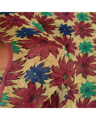 Sanskriti Vintage Saree Multi Printed Pure Georgette Silk Sari 5Yd Craft Fabric, PRG-12141-Multi-Printed Floral Design-Pure Georgette Silk-4