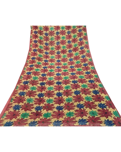 Sanskriti Vintage Saree Multi Printed Pure Georgette Silk Sari 5Yd Craft Fabric, PRG-12141-Multi-Printed Floral Design-Pure Georgette Silk-8