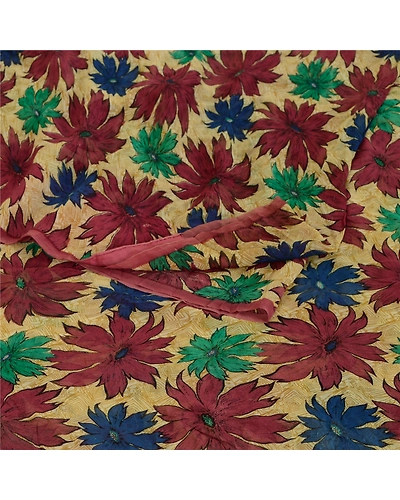 Sanskriti Vintage Saree Multi Printed Pure Georgette Silk Sari 5Yd Craft Fabric, PRG-12141-Multi-Printed Floral Design-Pure Georgette Silk-9