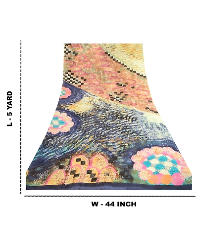 Sanskriti Vintage Saree Multi Pure Georgette Silk Printed Sari 5Yd Craft Fabric, PRG-12148-Multi-Printed Floral Design-Pure Georgette Silk-3