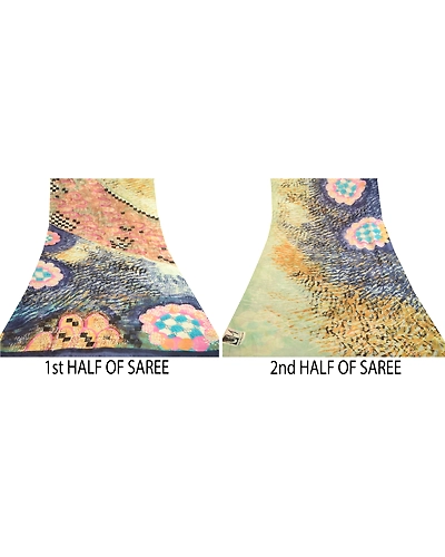Sanskriti Vintage Saree Multi Pure Georgette Silk Printed Sari 5Yd Craft Fabric, PRG-12148-Multi-Printed Floral Design-Pure Georgette Silk-5