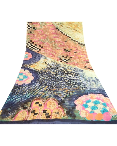 Sanskriti Vintage Saree Multi Pure Georgette Silk Printed Sari 5Yd Craft Fabric, PRG-12148-Multi-Printed Floral Design-Pure Georgette Silk-8