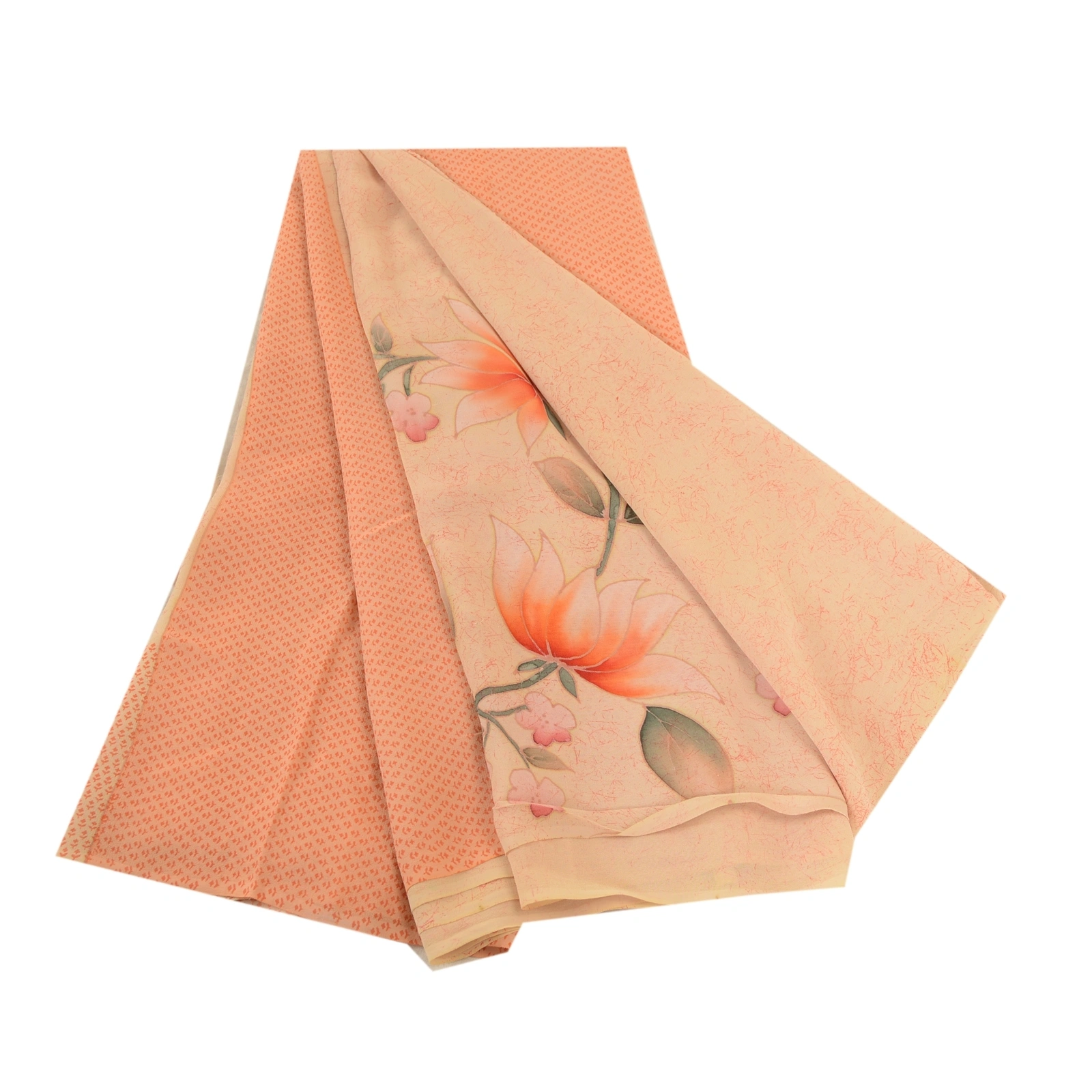 Sanskriti Vintage Saree Peach Pure Georgette Silk Printed Sari 5Yd Craft Fabric, PRG-12149-Peach-Printed Floral Design-Pure Georgette Silk-2