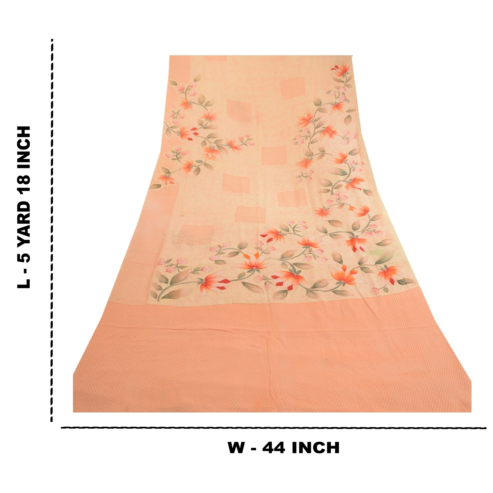 Sanskriti Vintage Saree Peach Pure Georgette Silk Printed Sari 5Yd Craft Fabric, PRG-12149-Peach-Printed Floral Design-Pure Georgette Silk-4