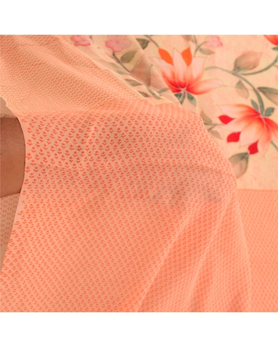 Sanskriti Vintage Saree Peach Pure Georgette Silk Printed Sari 5Yd Craft Fabric, PRG-12149-Peach-Printed Floral Design-Pure Georgette Silk-5