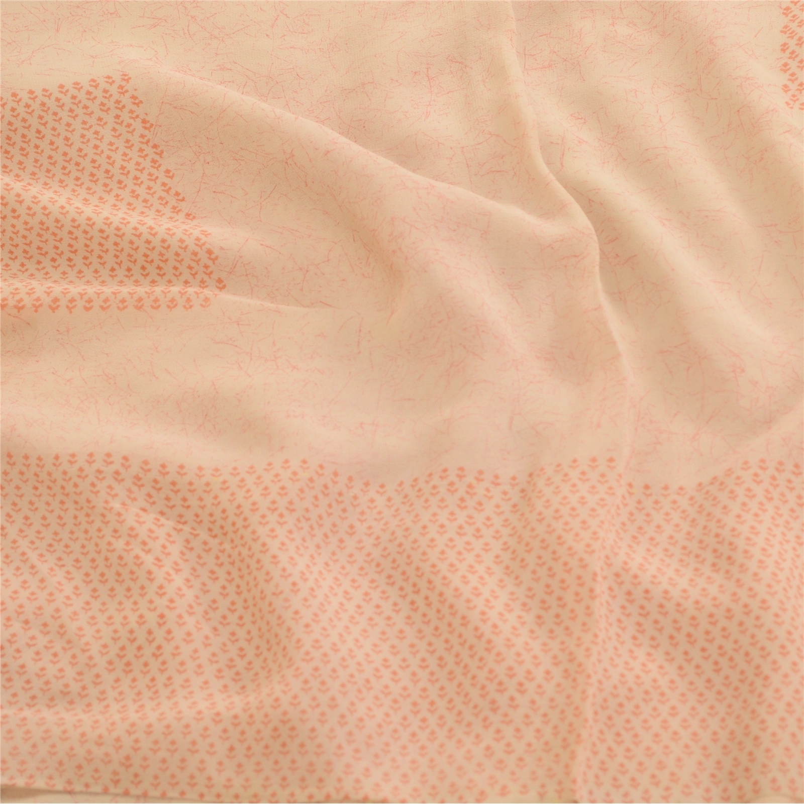 Sanskriti Vintage Saree Peach Pure Georgette Silk Printed Sari 5Yd Craft Fabric, PRG-12149-Peach-Printed Floral Design-Pure Georgette Silk-7