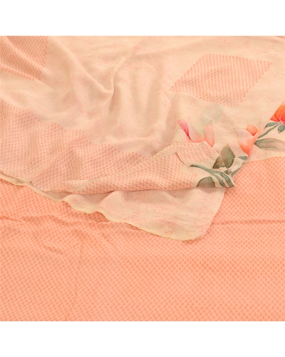 Sanskriti Vintage Saree Peach Pure Georgette Silk Printed Sari 5Yd Craft Fabric, PRG-12149-Peach-Printed Floral Design-Pure Georgette Silk-8