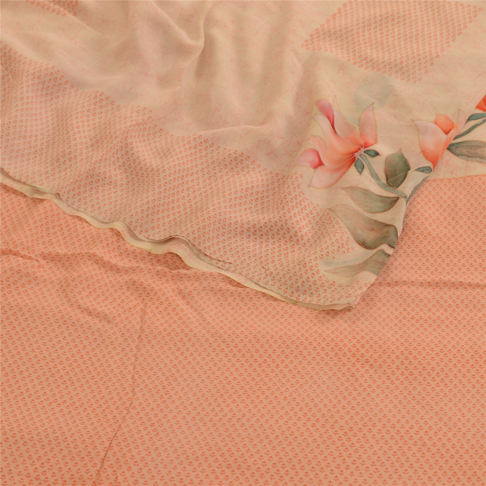 Sanskriti Vintage Saree Peach Pure Georgette Silk Printed Sari 5Yd Craft Fabric, PRG-12149-Peach-Printed Floral Design-Pure Georgette Silk-10