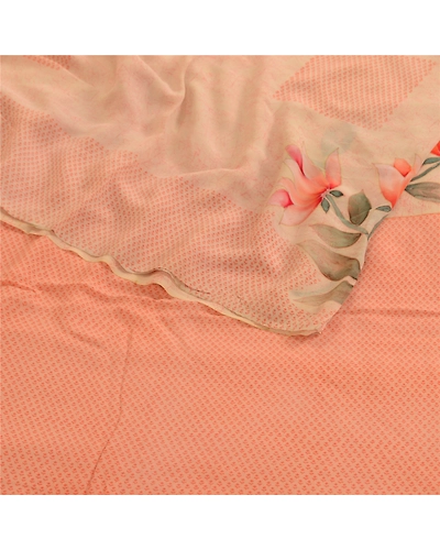 Sanskriti Vintage Saree Peach Pure Georgette Silk Printed Sari 5Yd Craft Fabric, PRG-12149-Peach-Printed Floral Design-Pure Georgette Silk-10