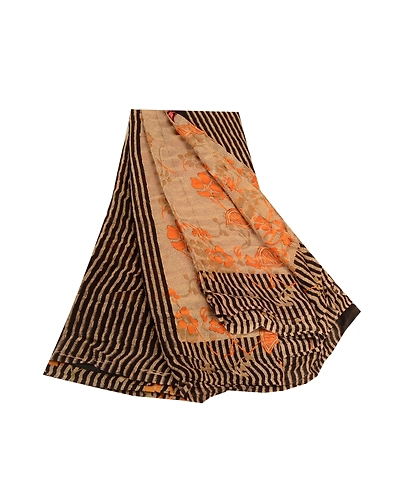 Sanskriti Vintage Saree Indian Multi Blend Georgette Printed Sari Craft Fabric, PRG-12154-Multi-Printed Floral Design-Blend Georgette-2