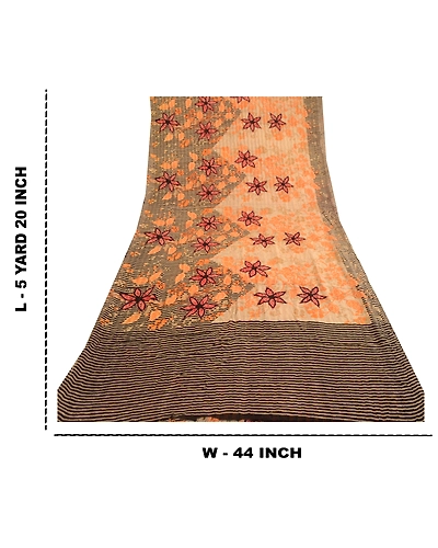 Sanskriti Vintage Saree Indian Multi Blend Georgette Printed Sari Craft Fabric, PRG-12154-Multi-Printed Floral Design-Blend Georgette-3