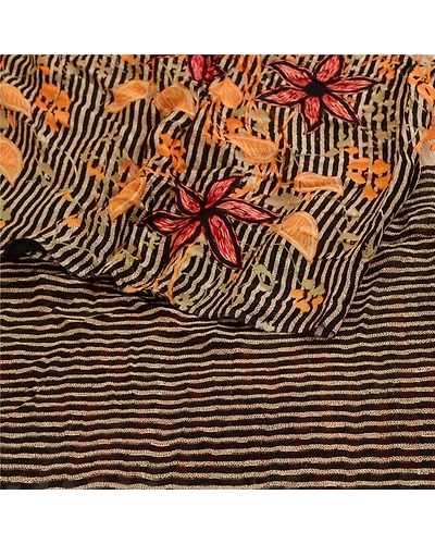 Sanskriti Vintage Saree Indian Multi Blend Georgette Printed Sari Craft Fabric, PRG-12154-Multi-Printed Floral Design-Blend Georgette-7