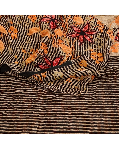 Sanskriti Vintage Saree Indian Multi Blend Georgette Printed Sari Craft Fabric, PRG-12154-Multi-Printed Floral Design-Blend Georgette-9