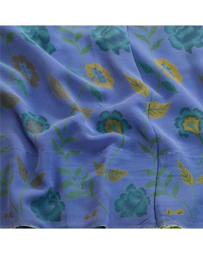 Sanskriti Vintage Saree Green Pure Georgette Silk Printed Sari 5Yd Craft Fabric, PRG-12155-Green-Printed Floral Design-Pure Georgette Silk-6