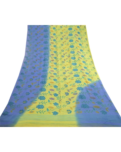 Sanskriti Vintage Saree Green Pure Georgette Silk Printed Sari 5Yd Craft Fabric, PRG-12155-Green-Printed Floral Design-Pure Georgette Silk-8