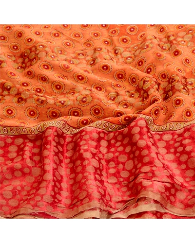 Sanskriti Vintage Saree Orange Pure Georgette Silk Printed Woven Sari 5Yd Fabric, PRG-12156-Orange-Printed Floral Design-Pure Georgette Silk-6