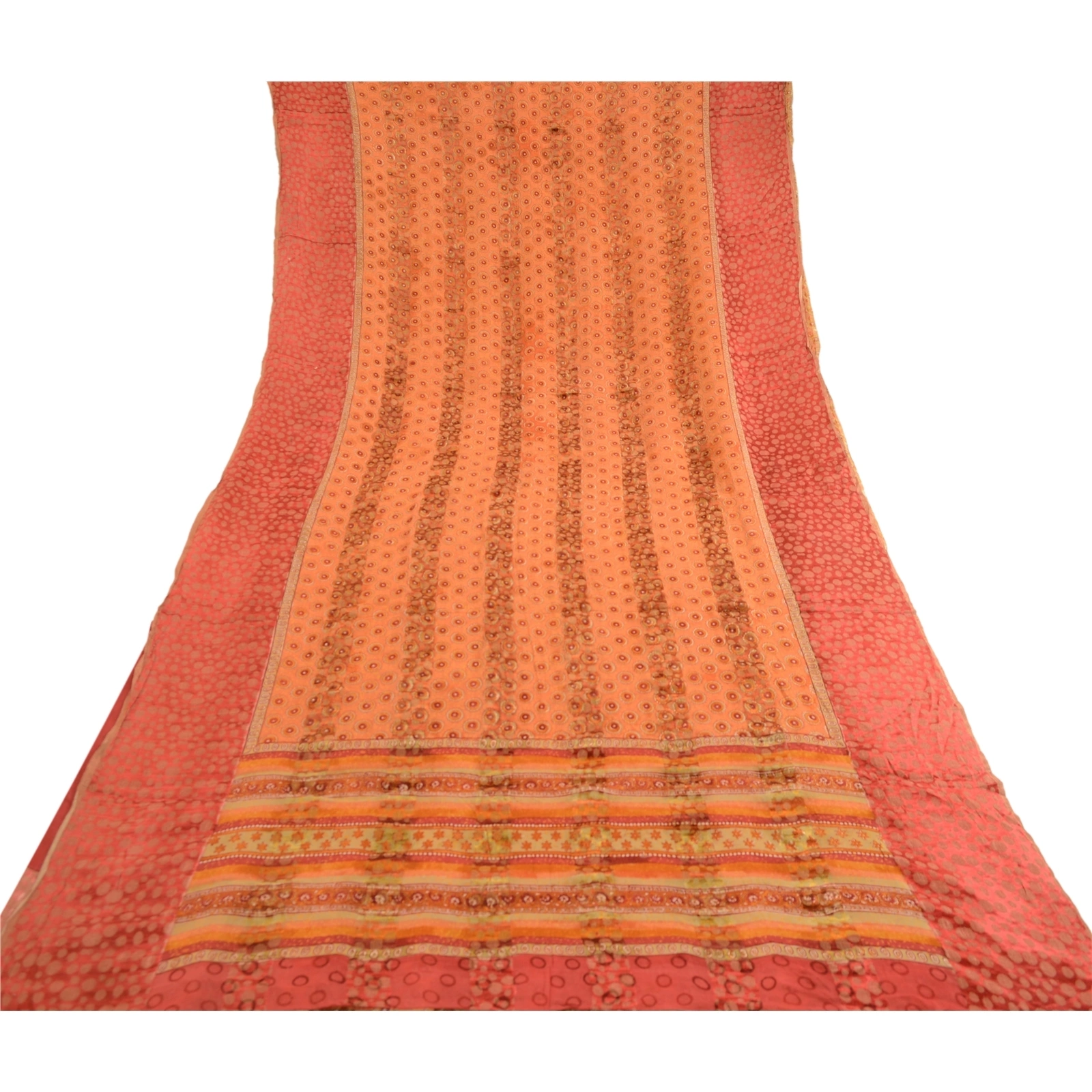 Sanskriti Vintage Saree Orange Pure Georgette Silk Printed Woven Sari 5Yd Fabric, PRG-12156-Orange-Printed Floral Design-Pure Georgette Silk-8