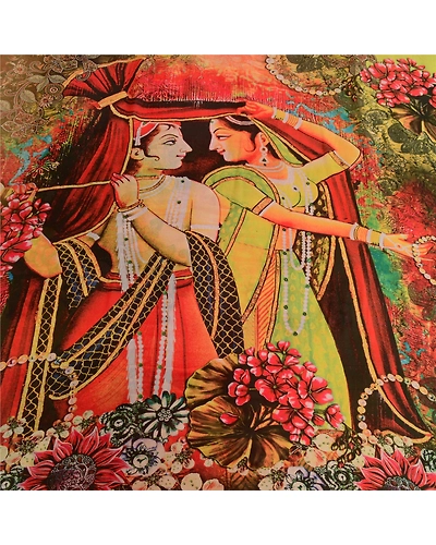 Sanskriti Vintage Saree Multi Digital Printed Georgette Sari 5Yd Craft Fabric, PRG-12159-Multi-Printed Floral Design-Poly Georgette-3