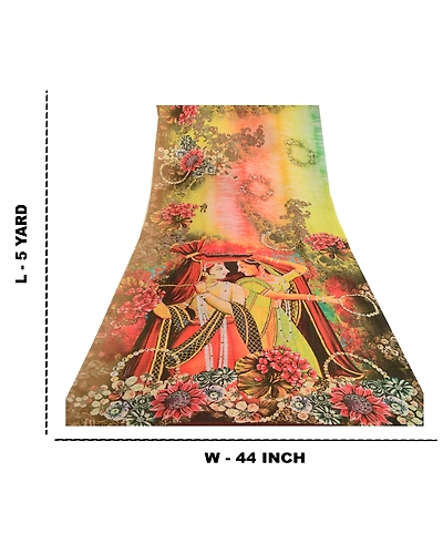 Sanskriti Vintage Saree Multi Digital Printed Georgette Sari 5Yd Craft Fabric, PRG-12159-Multi-Printed Floral Design-Poly Georgette-4