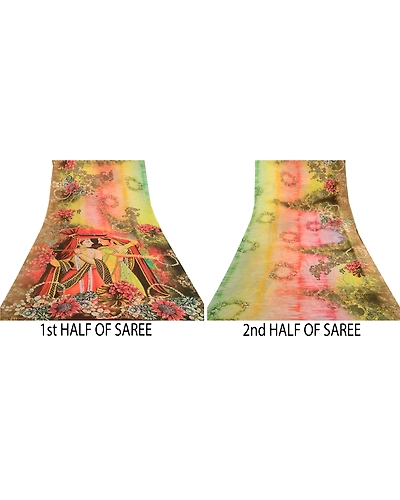 Sanskriti Vintage Saree Multi Digital Printed Georgette Sari 5Yd Craft Fabric, PRG-12159-Multi-Printed Floral Design-Poly Georgette-6