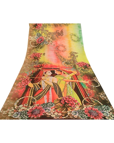 Sanskriti Vintage Saree Multi Digital Printed Georgette Sari 5Yd Craft Fabric, PRG-12159-Multi-Printed Floral Design-Poly Georgette-9