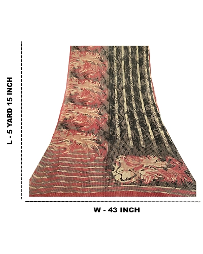 Sanskriti Vintage Saree Black Blend Georgette Woven Printed Sari Craft Fabric, PRG-12169-Black-Printed Floral Design-Blend Georgette-3