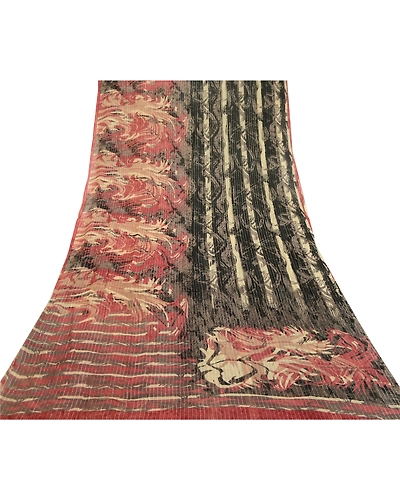 Sanskriti Vintage Saree Black Blend Georgette Woven Printed Sari Craft Fabric, PRG-12169-Black-Printed Floral Design-Blend Georgette-8
