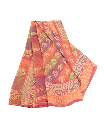 Sanskriti Vintage Saree Multi Hand Beaded Pure Georgette Silk Sari Craft Fabric, PRG-12187-Multi-Printed Floral Design-Pure Georgette Silk-2