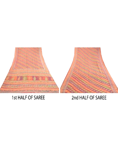 Sanskriti Vintage Saree Multi Hand Beaded Pure Georgette Silk Sari Craft Fabric, PRG-12187-Multi-Printed Floral Design-Pure Georgette Silk-5
