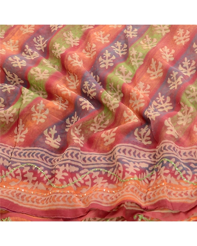 Sanskriti Vintage Saree Multi Hand Beaded Pure Georgette Silk Sari Craft Fabric, PRG-12187-Multi-Printed Floral Design-Pure Georgette Silk-6