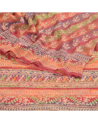 Sanskriti Vintage Saree Multi Hand Beaded Pure Georgette Silk Sari Craft Fabric, PRG-12187-Multi-Printed Floral Design-Pure Georgette Silk-7