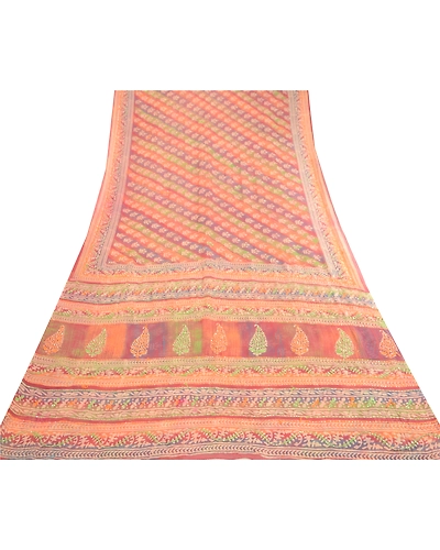 Sanskriti Vintage Saree Multi Hand Beaded Pure Georgette Silk Sari Craft Fabric, PRG-12187-Multi-Printed Floral Design-Pure Georgette Silk-8