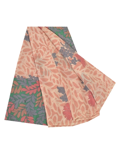 Sanskriti Vintage Saree Pink Pure Georgette Silk Printed Sari Soft Craft Fabric, PRG-12197-Pink-Printed Floral Design-Pure Georgette Silk-2