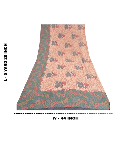 Sanskriti Vintage Saree Pink Pure Georgette Silk Printed Sari Soft Craft Fabric, PRG-12197-Pink-Printed Floral Design-Pure Georgette Silk-3