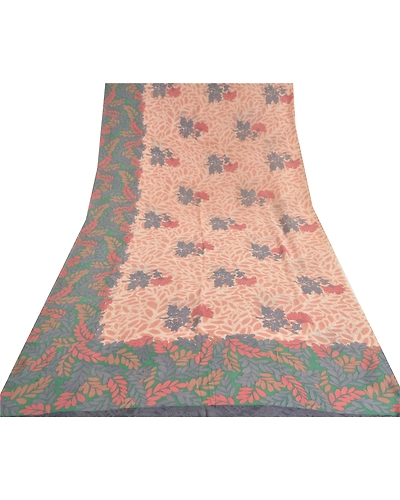 Sanskriti Vintage Saree Pink Pure Georgette Silk Printed Sari Soft Craft Fabric, PRG-12197-Pink-Printed Floral Design-Pure Georgette Silk-8