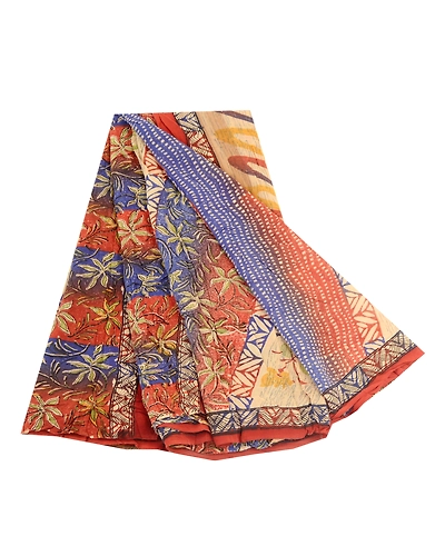 Sanskriti Vintage Saree Red Pure Georgette Silk Printed Sari 5Yd Craft Fabric, PRG-12200-Red-Printed Floral Design-Pure Georgette Silk-2
