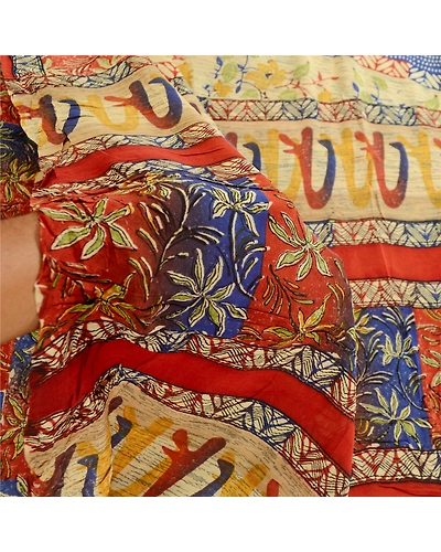 Sanskriti Vintage Saree Red Pure Georgette Silk Printed Sari 5Yd Craft Fabric, PRG-12200-Red-Printed Floral Design-Pure Georgette Silk-4
