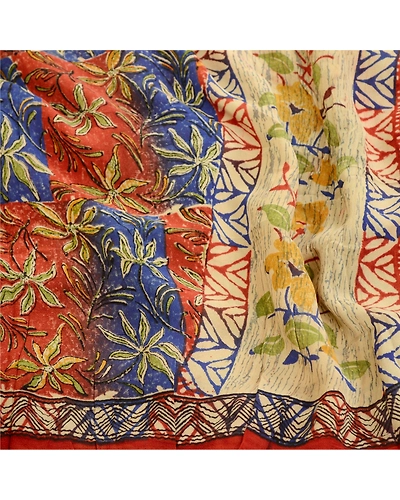 Sanskriti Vintage Saree Red Pure Georgette Silk Printed Sari 5Yd Craft Fabric, PRG-12200-Red-Printed Floral Design-Pure Georgette Silk-6