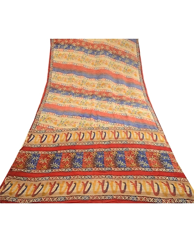 Sanskriti Vintage Saree Red Pure Georgette Silk Printed Sari 5Yd Craft Fabric, PRG-12200-Red-Printed Floral Design-Pure Georgette Silk-8