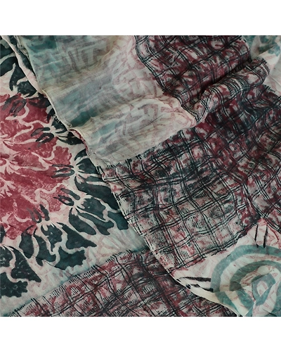 Sanskriti Vintage Saree Multi Blend Georgette Printed Sari Floral Craft Fabric, PRG-12203-Multi-Printed Floral Design-Blend Georgette-1