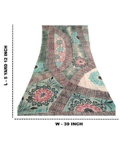 Sanskriti Vintage Saree Multi Blend Georgette Printed Sari Floral Craft Fabric, PRG-12203-Multi-Printed Floral Design-Blend Georgette-3