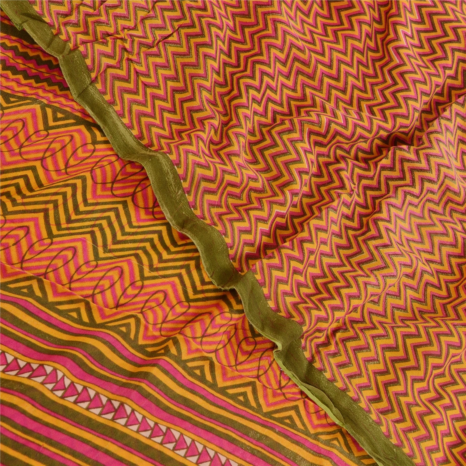 Sanskriti Vintage Saree Multi Pure Georgette Silk Printed Sari 5Yd Craft Fabric, PRG-12207-Multi-Printed Floral Design-Pure Georgette Silk-1