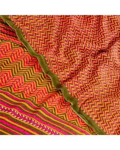 Sanskriti Vintage Saree Multi Pure Georgette Silk Printed Sari 5Yd Craft Fabric, PRG-12207-Multi-Printed Floral Design-Pure Georgette Silk-1