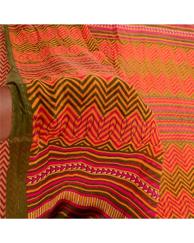 Sanskriti Vintage Saree Multi Pure Georgette Silk Printed Sari 5Yd Craft Fabric, PRG-12207-Multi-Printed Floral Design-Pure Georgette Silk-4