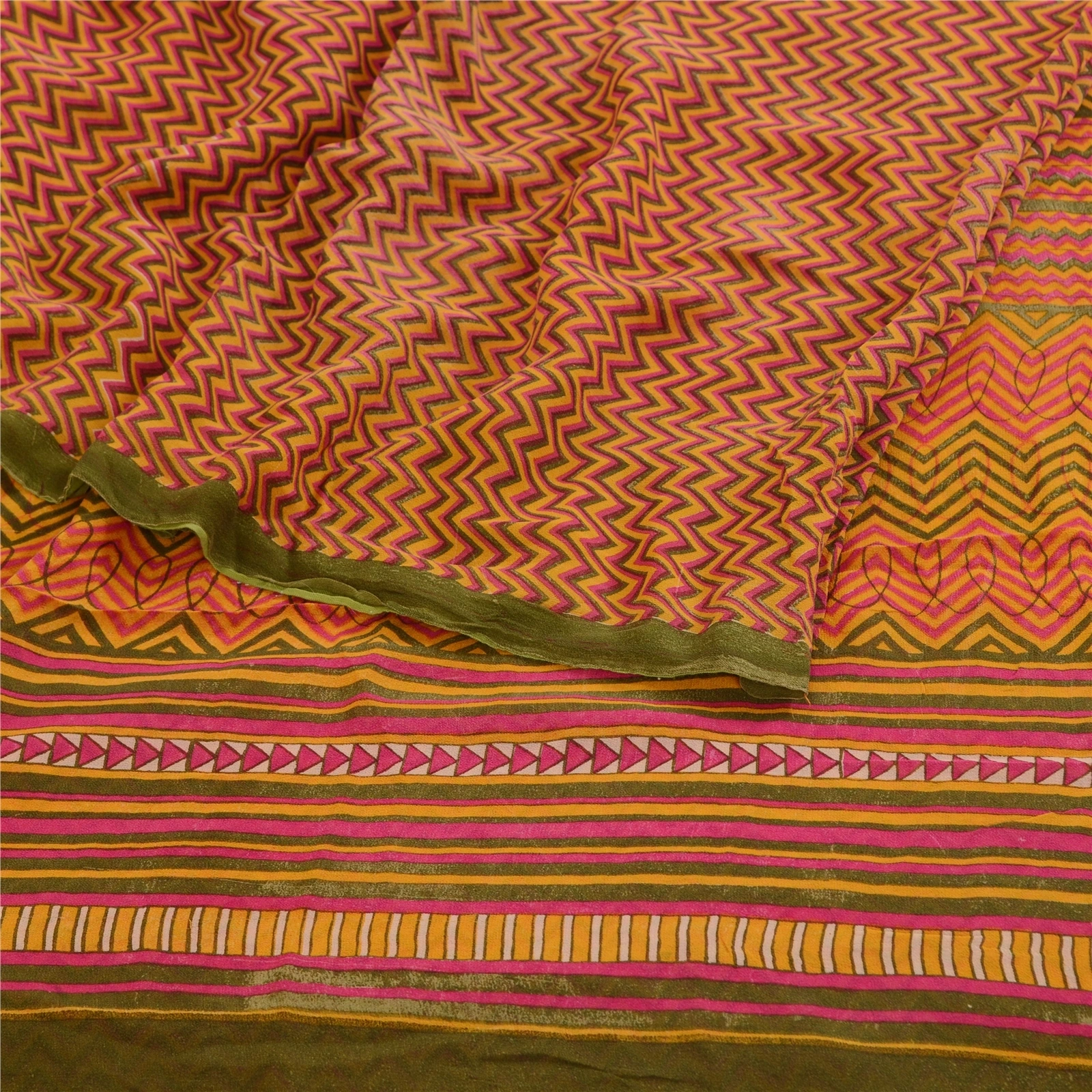 Sanskriti Vintage Saree Multi Pure Georgette Silk Printed Sari 5Yd Craft Fabric, PRG-12207-Multi-Printed Floral Design-Pure Georgette Silk-7