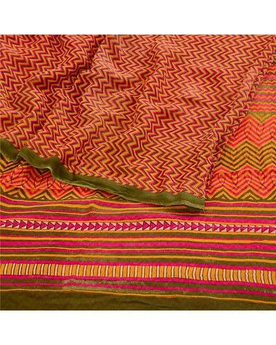 Sanskriti Vintage Saree Multi Pure Georgette Silk Printed Sari 5Yd Craft Fabric, PRG-12207-Multi-Printed Floral Design-Pure Georgette Silk-7