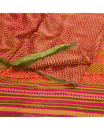 Sanskriti Vintage Saree Multi Pure Georgette Silk Printed Sari 5Yd Craft Fabric, PRG-12207-Multi-Printed Floral Design-Pure Georgette Silk-9