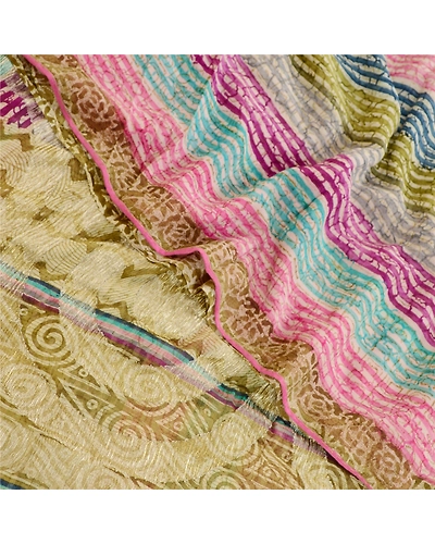 Sanskriti Vintage Saree Multi Pure Georgette Silk Printed Sari 5Yd Craft Fabric, PRG-12208-Multi-Printed Floral Design-Pure Georgette Silk-1